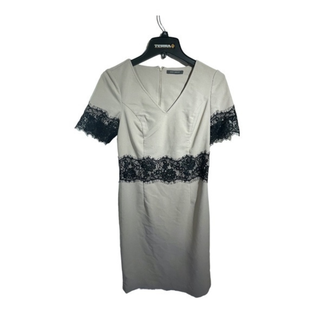 Suzy Shier Womens Dress Business Cocktail Beige Lace Knee Length Size Small